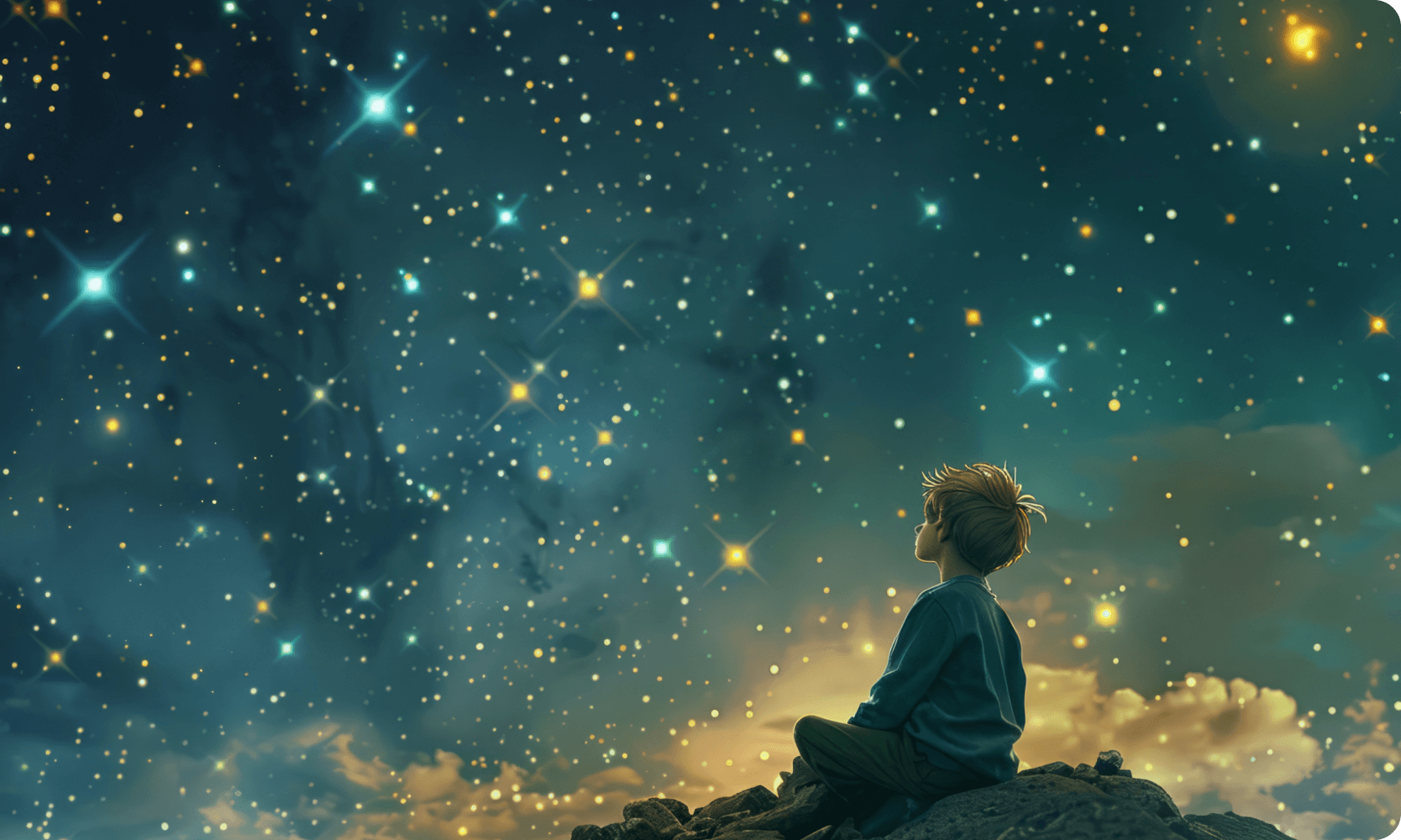 星空を見上げる少年のイラスト